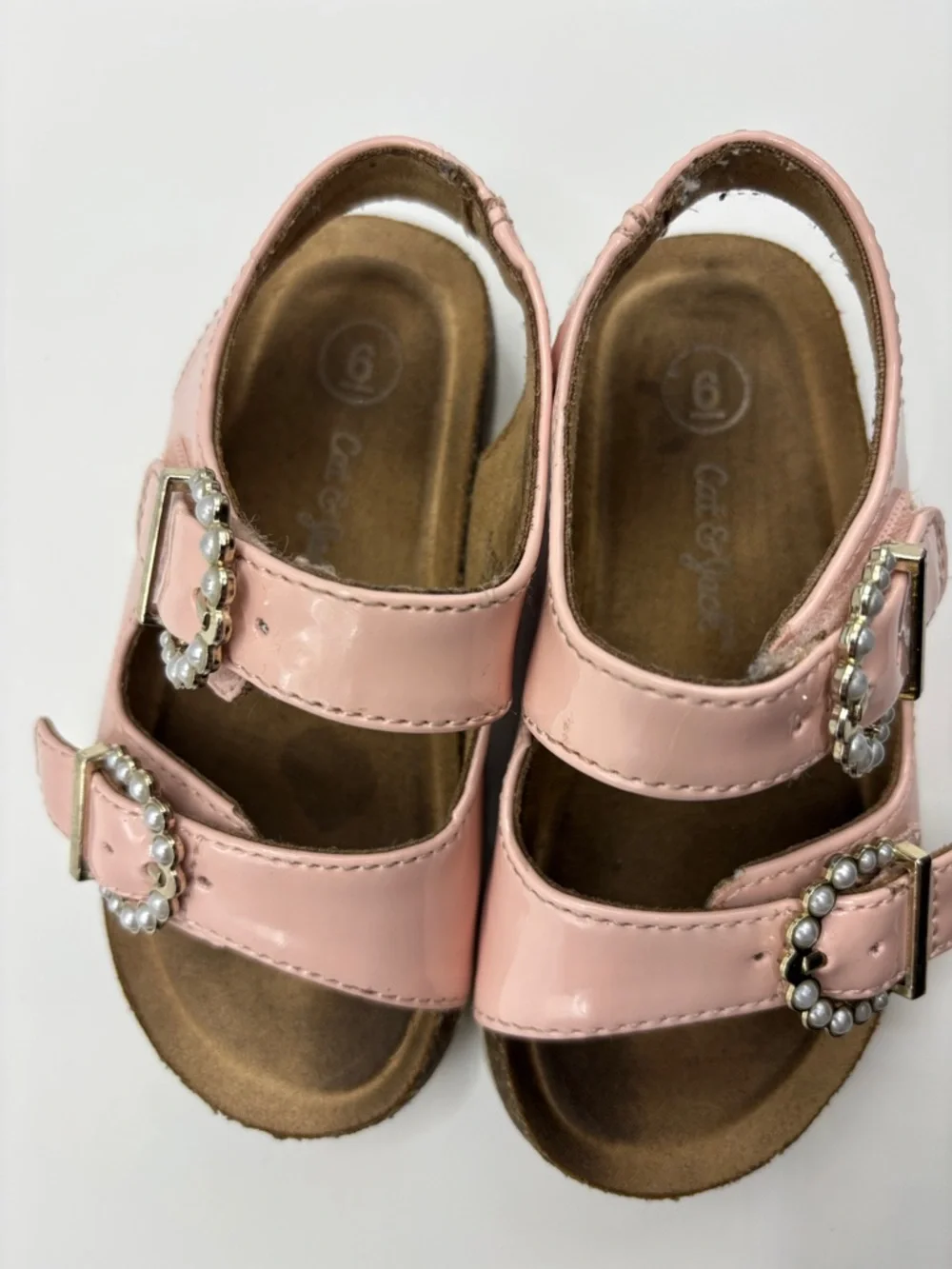 Cat & Jack Pink Patent Pearl Buckle Sandals